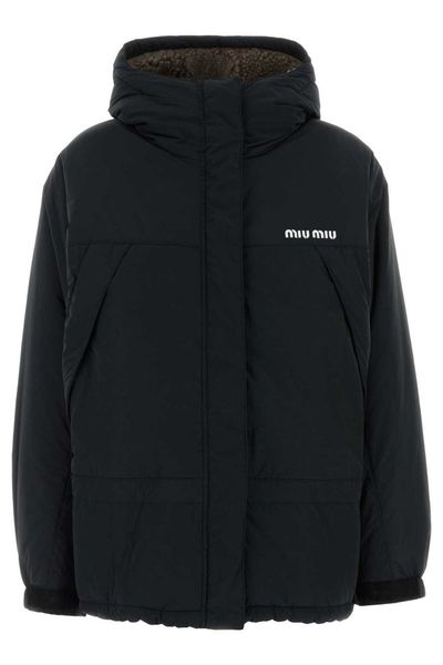 Miu Miu Hooded Logo Down Jacket