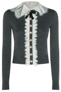 Self-Portrait Lace Collar Knit Cardigan