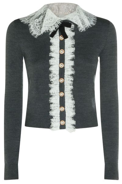 Self-Portrait Lace Collar Knit Cardigan