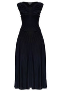 Alaïa V-Neck Pleated Sleeveless Dress