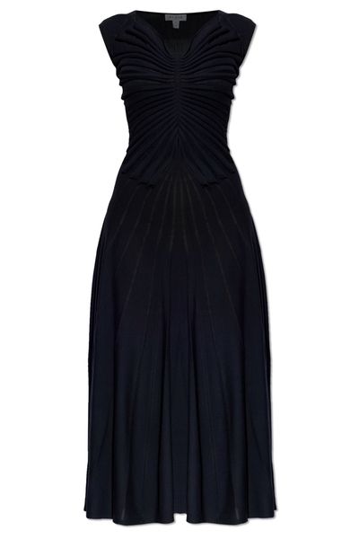 Alaïa V-Neck Pleated Sleeveless Dress