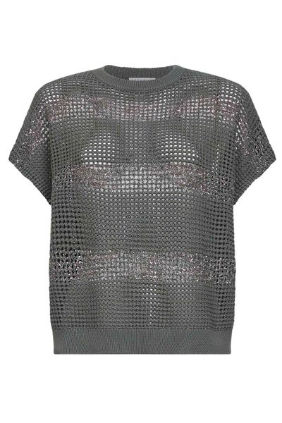 Brunello Cucinelli Open Knit Short Sleeve Sweater