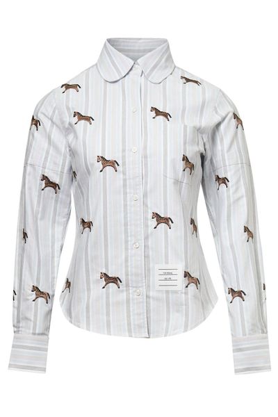 Thom Browne Horse-Embroidered Long-Sleeved Shirt