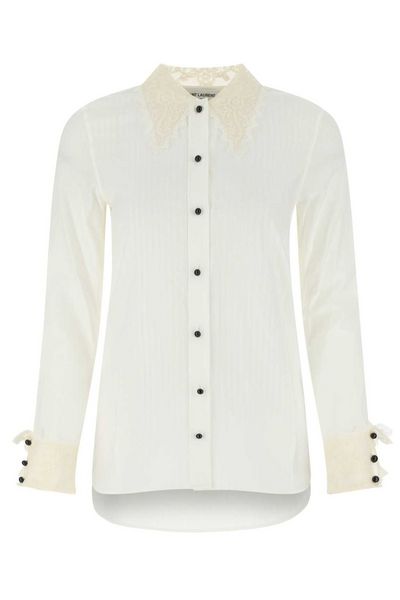 Saint Laurent Striped Lace Embroidered Shirt