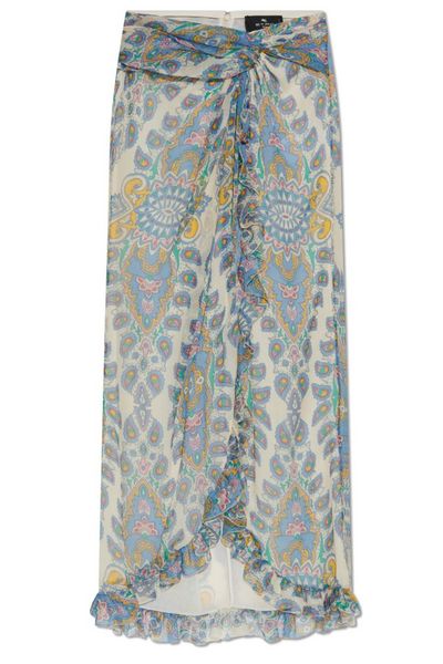 Etro Ruffled Hem Printed Midi Skirt