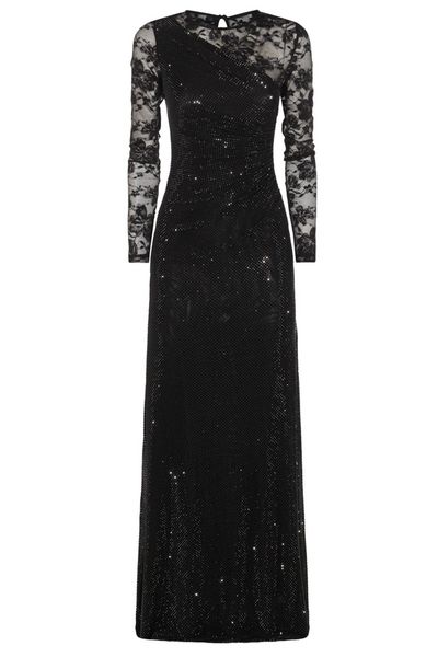 Self-Portrait Rhinestone Lace Sleeves Maxi Dress
