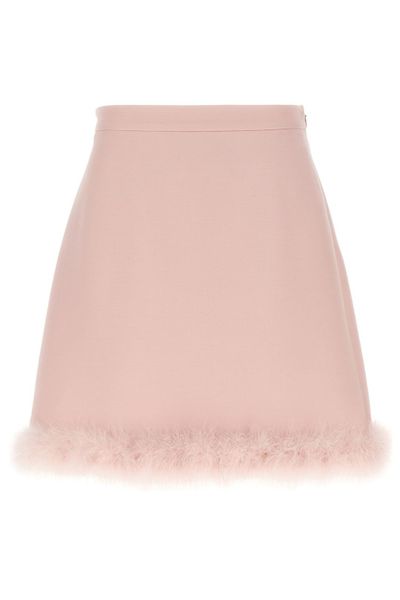 Valentino Crepe Couture Feather-Trim Mini Skirt