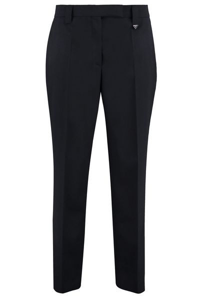 Prada Logo-Plaque Cropped Tailored Trousers