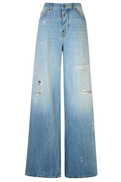 Dsquared2 Logo-Patch Distressed Wide-Leg Jeans