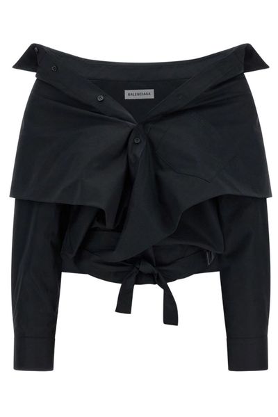 Balenciaga Off-The-Shoulder Cropped Shirt