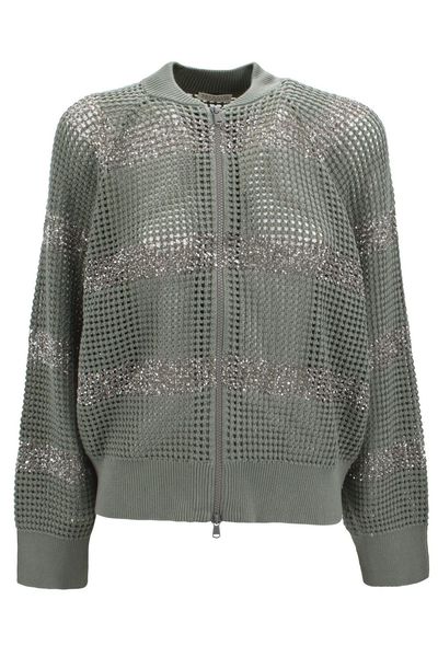 Brunello Cucinelli Open Knit Zip Knitted Jumper