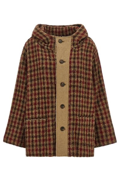 R13 Oversized Houndstooth Hooded Jacket