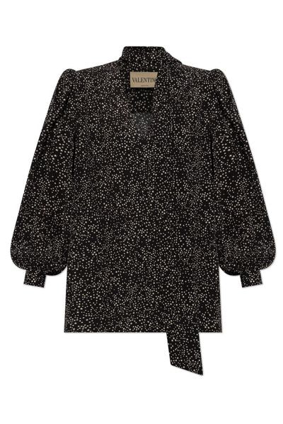 Valentino Star-Print Tie-Neck Top