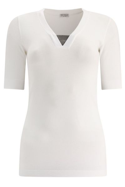 Brunello Cucinelli Monili Chain-Embellished V-Neck T-Shirt