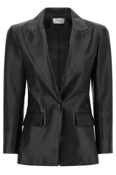 Balmain Single-Breasted Leather Blazer