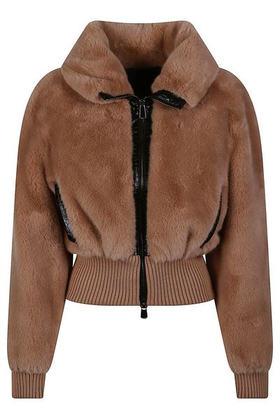 Pinko Faux-Fur Ribbed-Trim Zipped Jacket