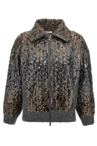 Brunello Cucinelli Sequin Embellished Zipped Cardigan