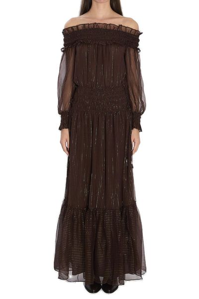 Self-Portrait Georgette Off Shoulder Maxi Dress