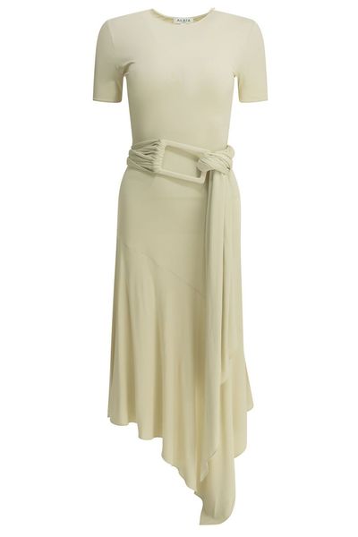 Alaïa Belted Asymmetric-Hem Dress