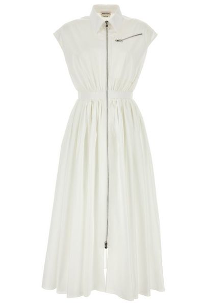 Alexander McQueen Cap-Sleeved Belted Shirt Dress
