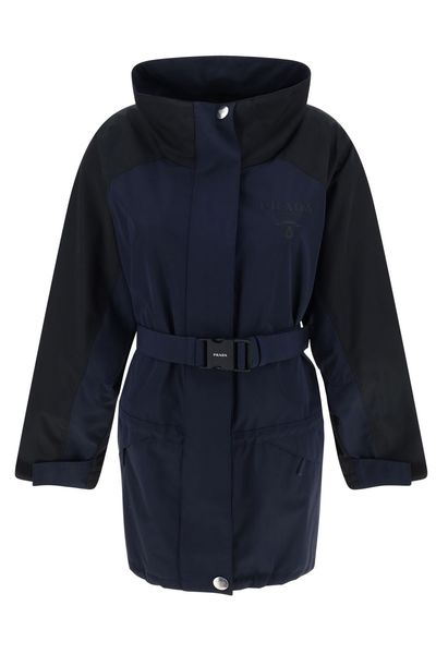 Prada Logo-Printed Belted Coat
