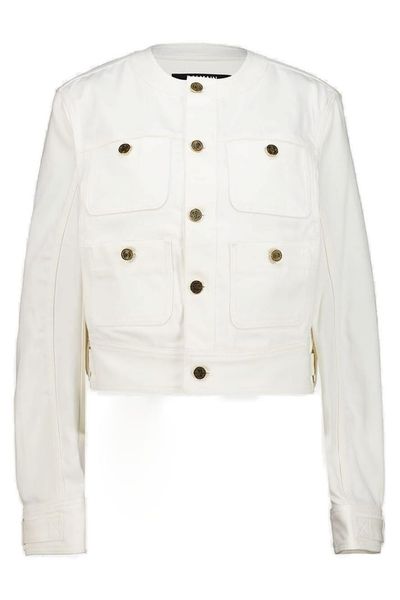 Balmain Round Collar Button-Up Denim Jacket