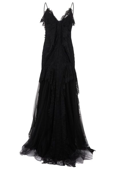Alberta Ferretti Lace V-Neck Evening Dress