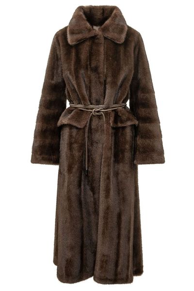 VALENTINI 1972 Belted Faux Fur Long Coat