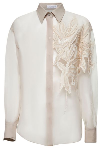 Brunello Cucinelli Floral Detailed Long-Sleeved Shirt