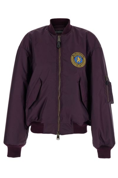 Balenciaga Logo Patch Zip-Up Bomber Jacket