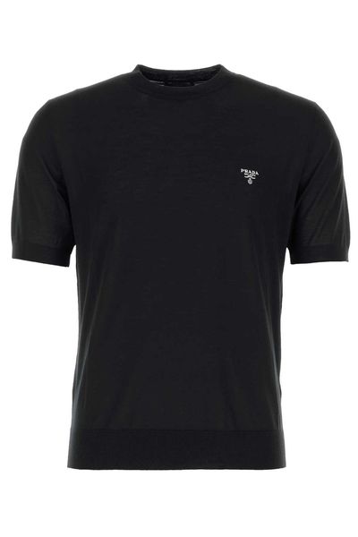Prada Logo Embroidered Knit T-Shirt