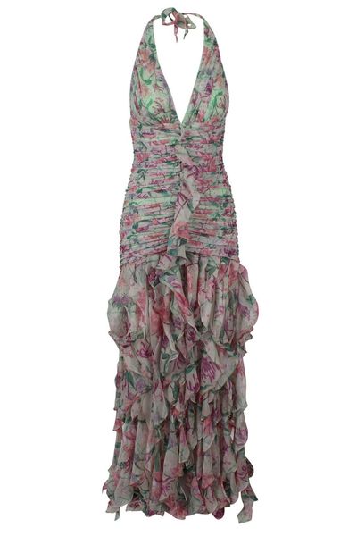PatBO Floral-Print Ruffled Halterneck Dress