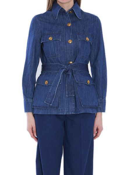 Valentino Sahariana Belted Waist Denim Jacket