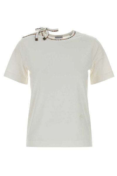 Burberry Tie-Sleeve Check Trim T-Shirt