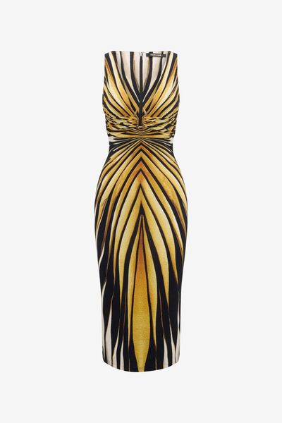 Roberto Cavalli Ray Of Gold Print Midi Dress