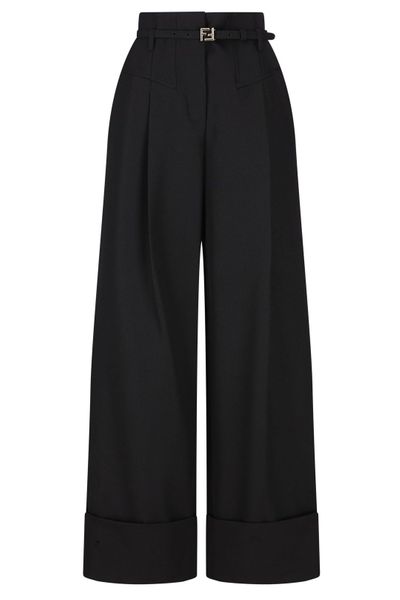 Fendi FF Buckle Belt Wide-Leg Pants
