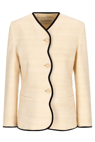 Valentino Contrasting Velvet Trim Button-Up Jacket