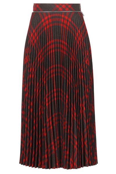 Burberry Checked Pleated Zip-Detailed Skirt