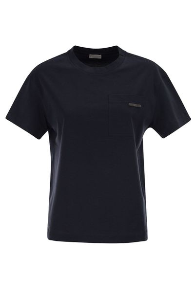 Brunello Cucinelli Shiny Tab Crewneck T-Shirt