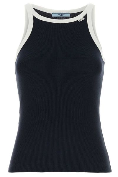 Prada Contrast Trim Ribbed Tank Top