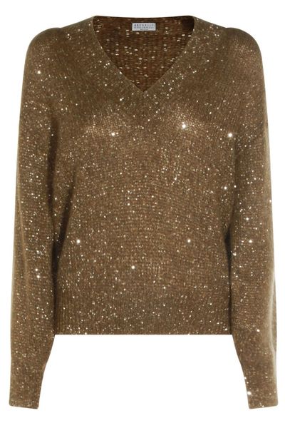 Brunello Cucinelli Sequined V-Neck Knitted Sweater