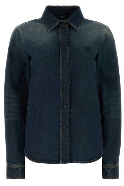 Gucci Embroidery Long-Sleeve Denim Shirt