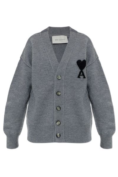 AMI Heart Logo Wool Cardigan