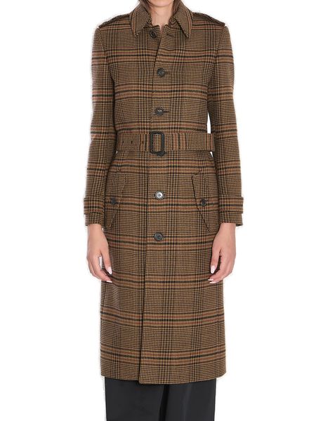 Saint Laurent Prince Of Wales Belted Long Coat