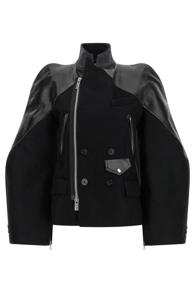 Sacai Panelled Zip-Up Sculpted Shoulder Jacket