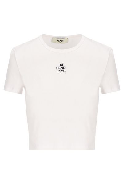 Fendi Logo Embroidered Crewneck Cropped T-Shirt