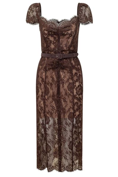 Self-Portrait Floral Lace Belted Midi Dress