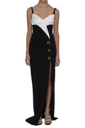 Balmain Two-Tone Long Crepe Dress