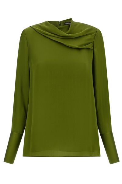 Tom Ford Draped Neck Long Sleeve Top