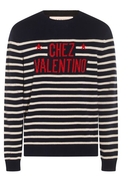 Valentino Striped Logo Detailed Crewneck Jumper